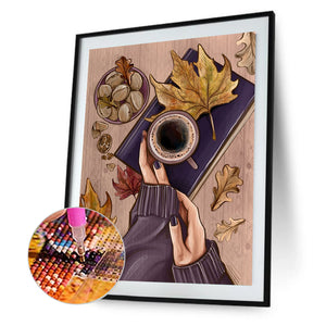 Woman'S Hands And Coffee 30*40CM(Canvas) Full Round Drill Diamond Painting