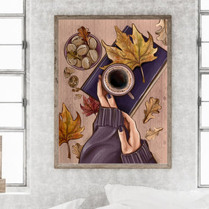 Woman'S Hands And Coffee 30*40CM(Canvas) Full Round Drill Diamond Painting