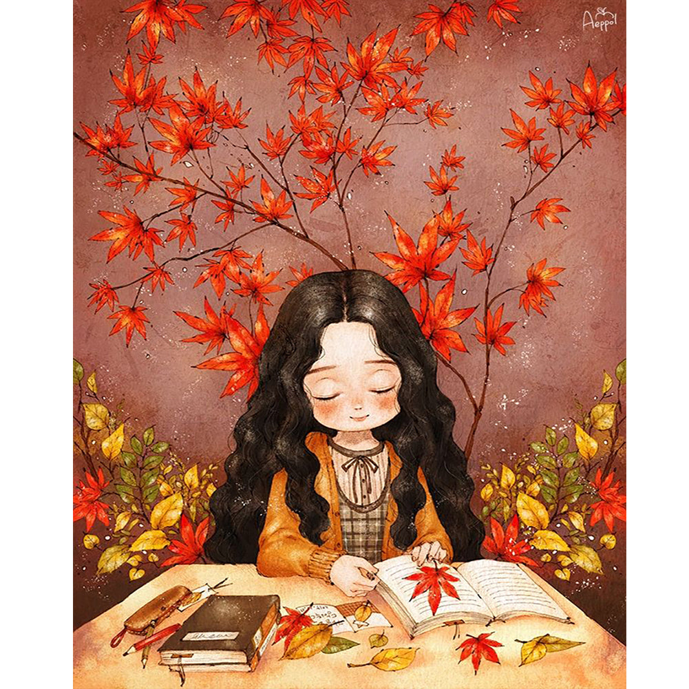 Girl With Autumn Vibe 40*50CM(Canvas) Full Round Drill Diamond Painting