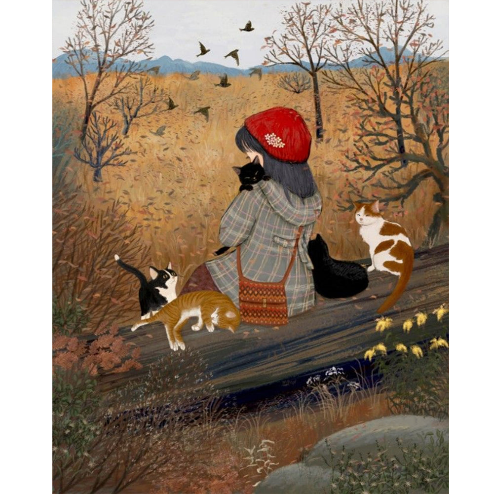 Girl With Autumn Vibe 40*50CM(Canvas) Full Round Drill Diamond Painting