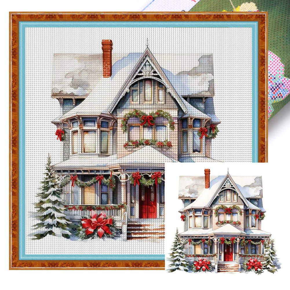 Huancan - Christmas Cottage - 50*50CM 11CT 3 Stamped Cross Stitch