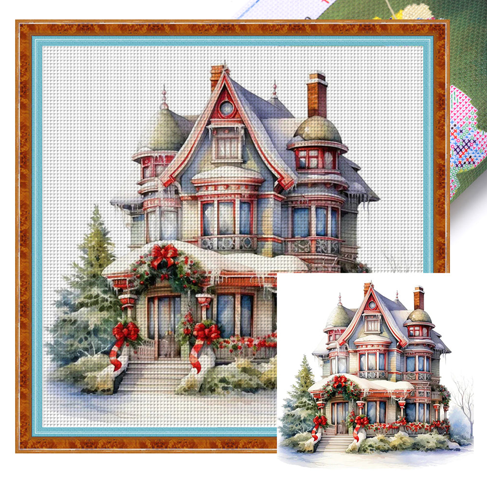 Huancan - Christmas Cottage - 50*50CM 11CT 3 Stamped Cross Stitch