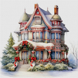 Huancan - Christmas Cottage - 50*50CM 11CT 3 Stamped Cross Stitch