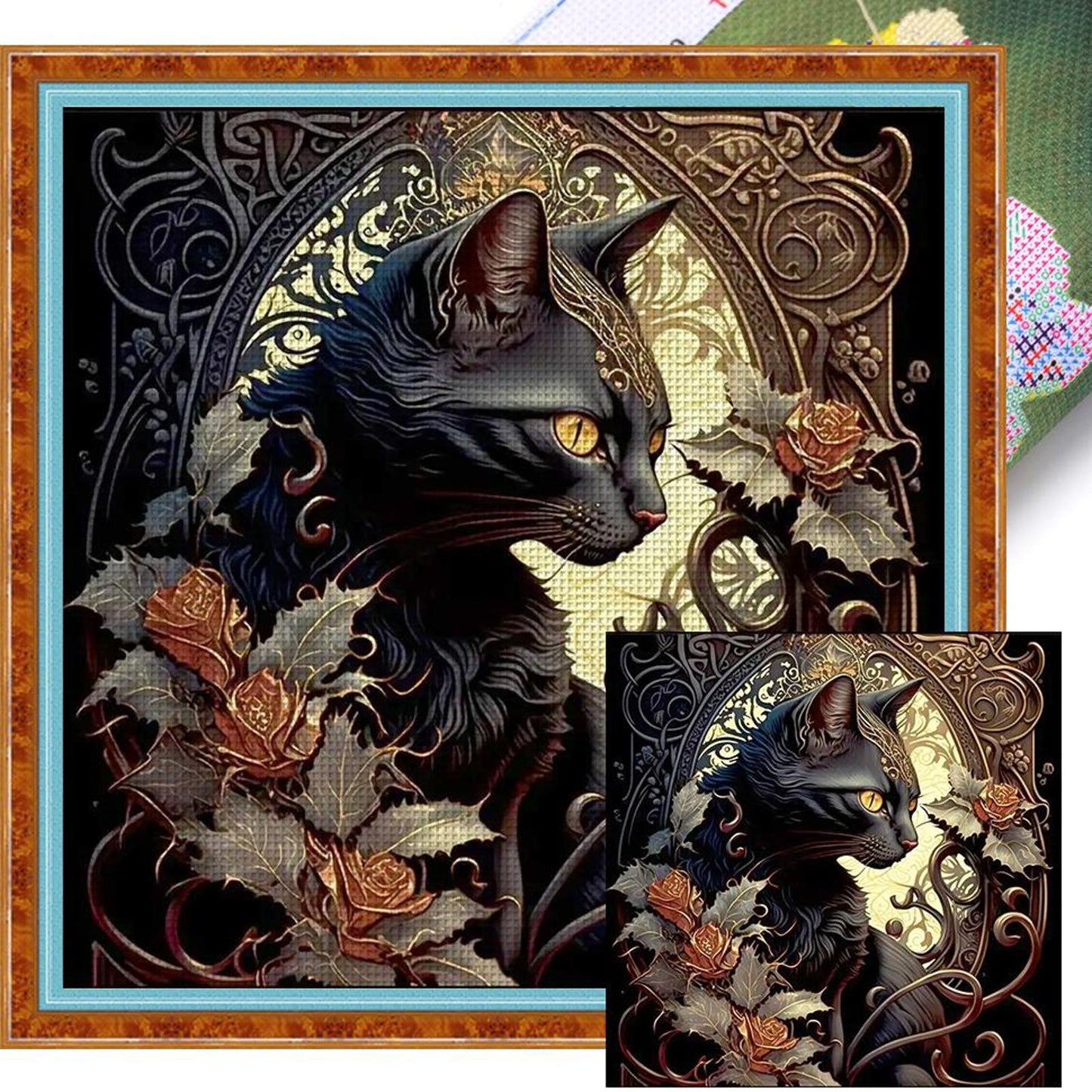 Black Cat - Full 11CT Stamped Cross Stitch 40x40CM - Yishu