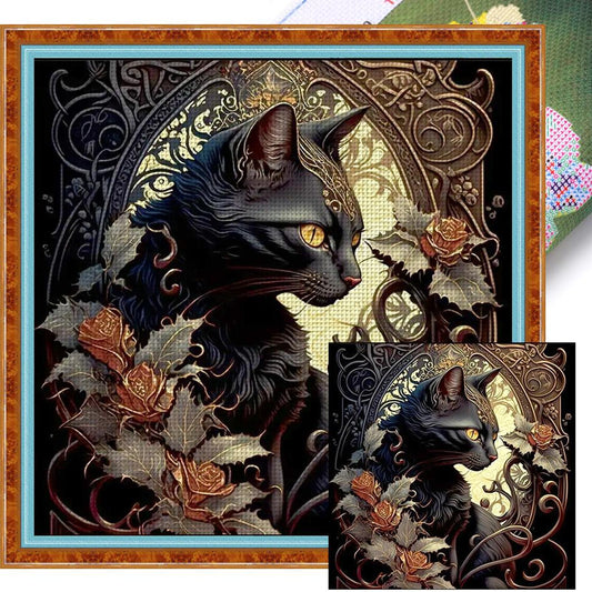 Black Cat - Full 11CT Stamped Cross Stitch 40x40CM - Yishu