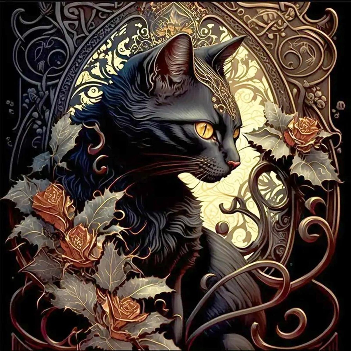 Black Cat - Full 11CT Stamped Cross Stitch 40x40CM - Yishu
