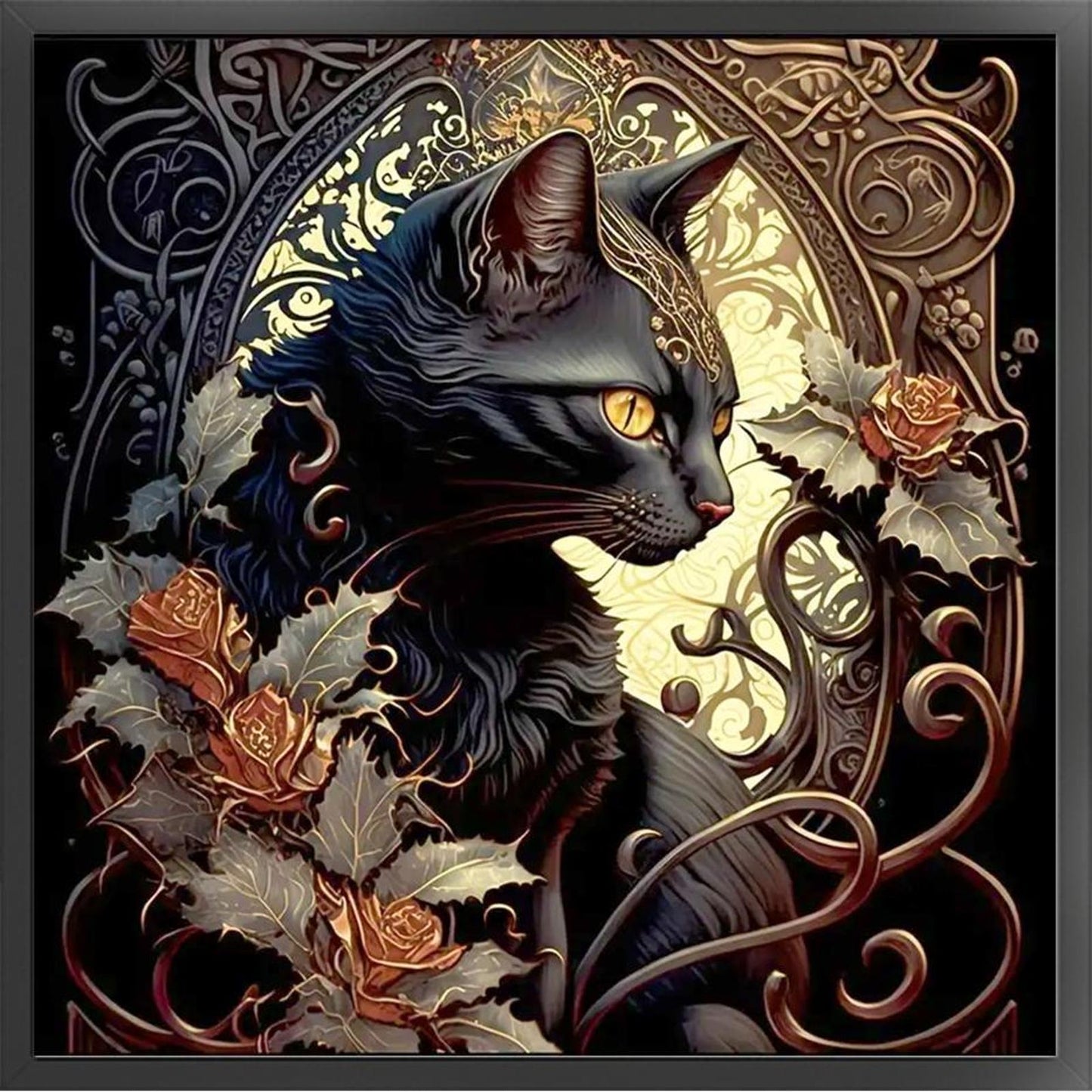 Black Cat - Full 11CT Stamped Cross Stitch 40x40CM - Yishu