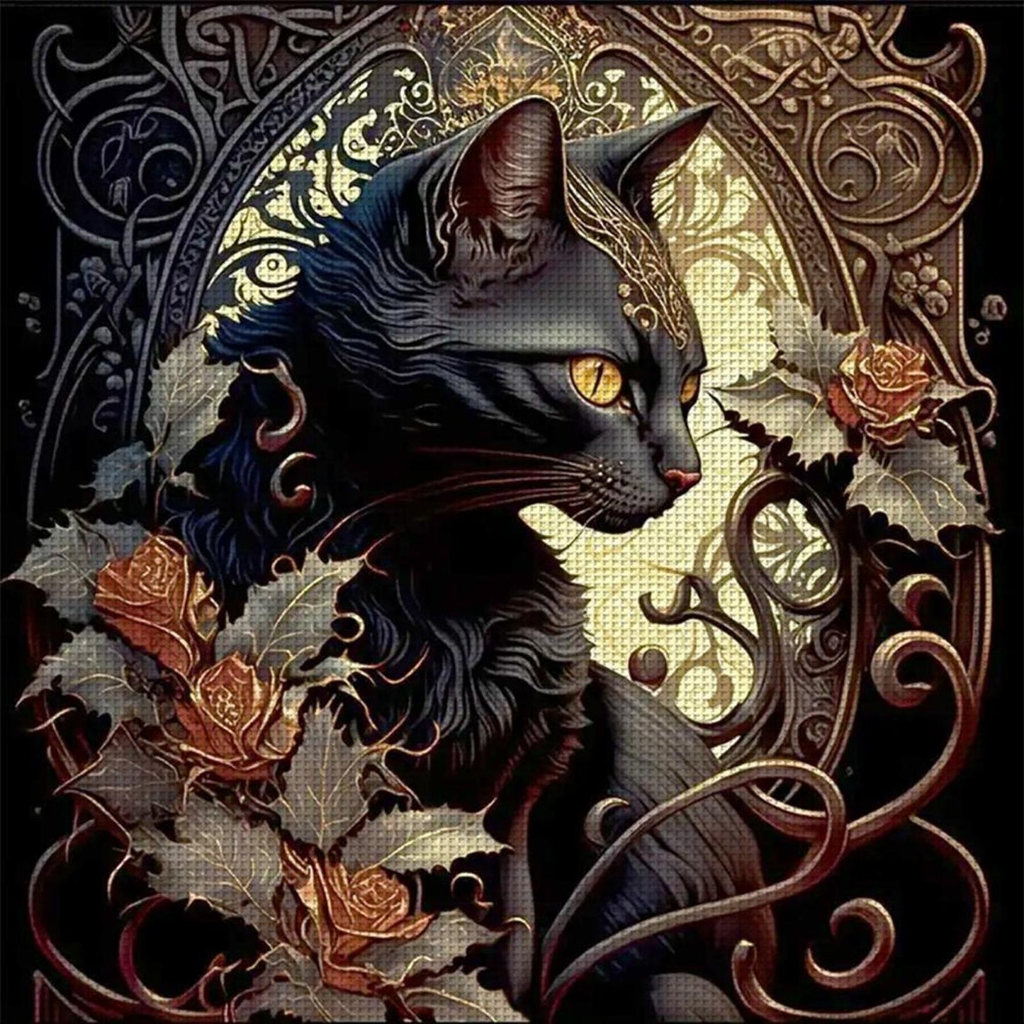 Black Cat - Full 11CT Stamped Cross Stitch 40x40CM - Yishu