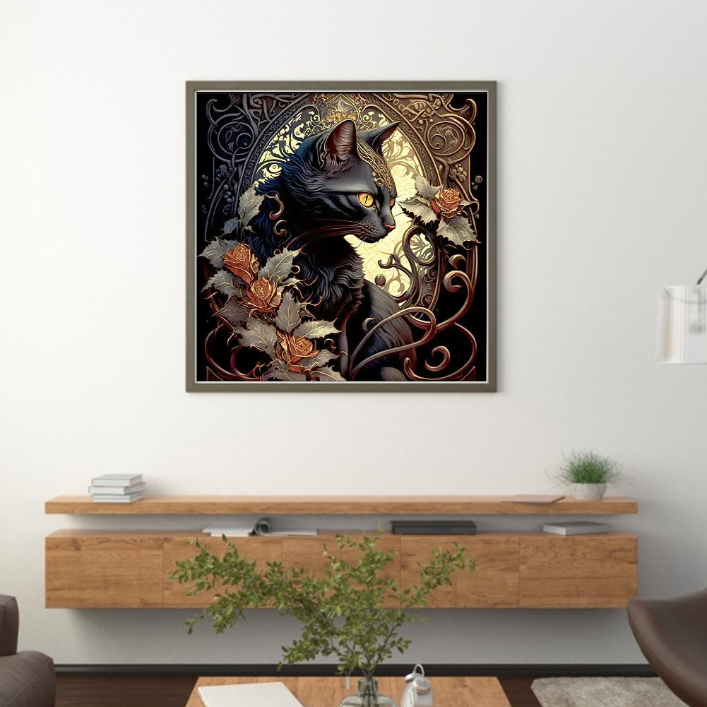 Black Cat - Full 11CT Stamped Cross Stitch 40x40CM - Yishu