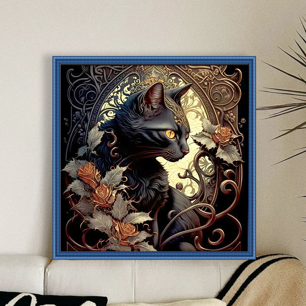Black Cat - Full 11CT Stamped Cross Stitch 40x40CM - Yishu