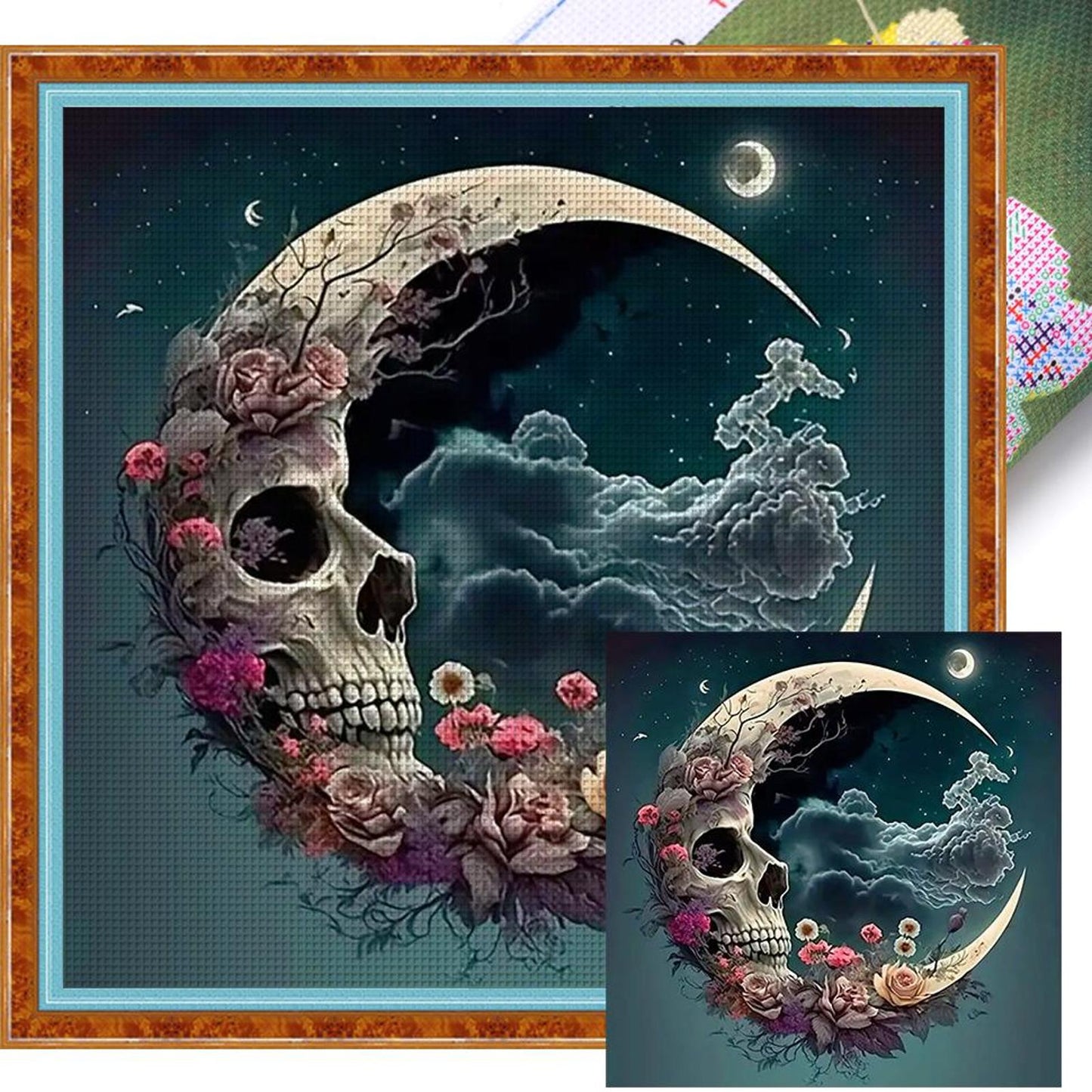 Moon Skull - Full 11CT Stamped Cross Stitch 40x40CM - Yishu