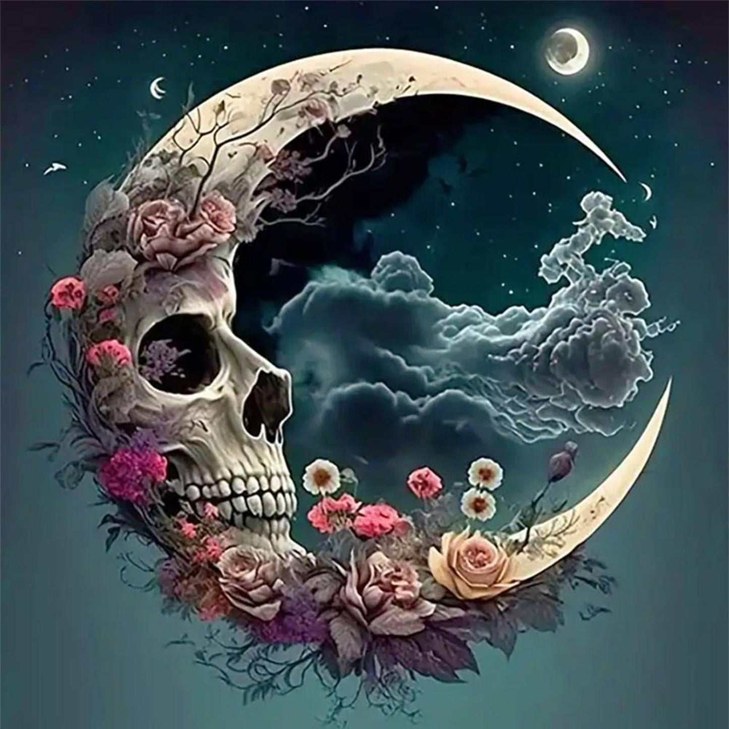 Moon Skull - Full 11CT Stamped Cross Stitch 40x40CM - Yishu