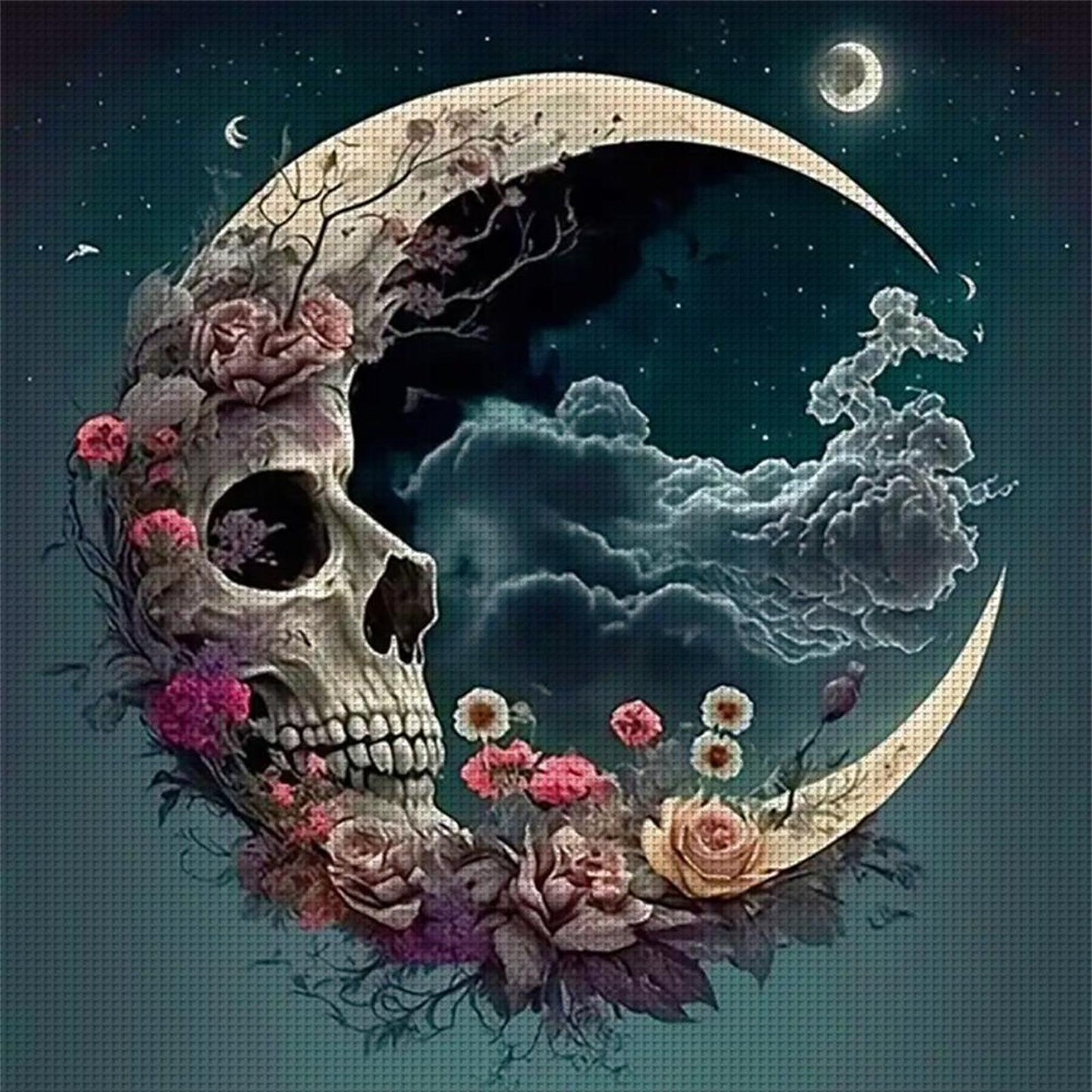 Moon Skull - Full 11CT Stamped Cross Stitch 40x40CM - Yishu