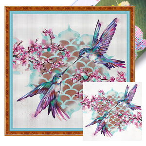 Yishu - Hummingbirds And Peach Blossoms - 40*40CM 11CT 3 Stamped Cross Stitch
