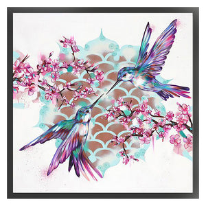 Yishu - Hummingbirds And Peach Blossoms - 40*40CM 11CT 3 Stamped Cross Stitch
