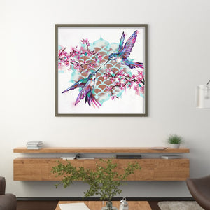 Yishu - Hummingbirds And Peach Blossoms - 40*40CM 11CT 3 Stamped Cross Stitch