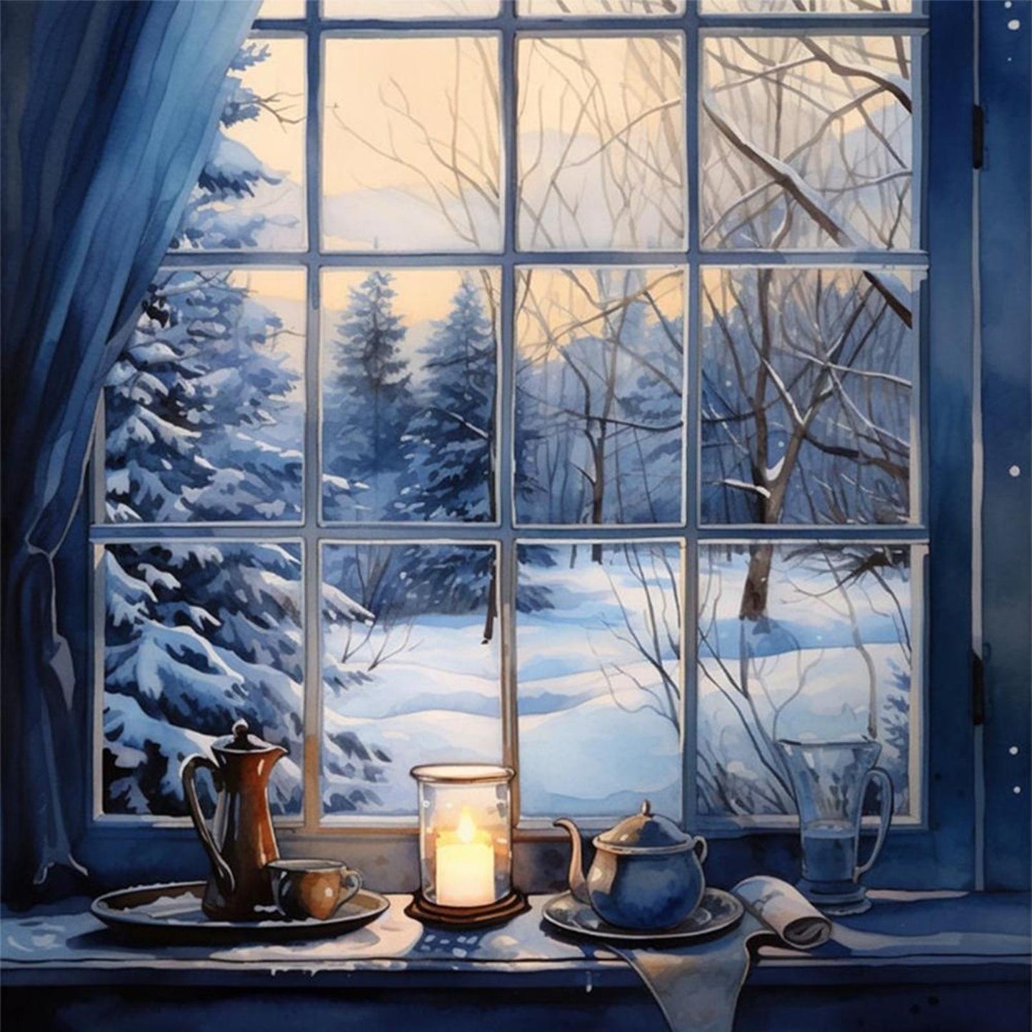 Snowscape Outside Window - Full 11CT Stamped Cross Stitch 50x50CM - Yishu