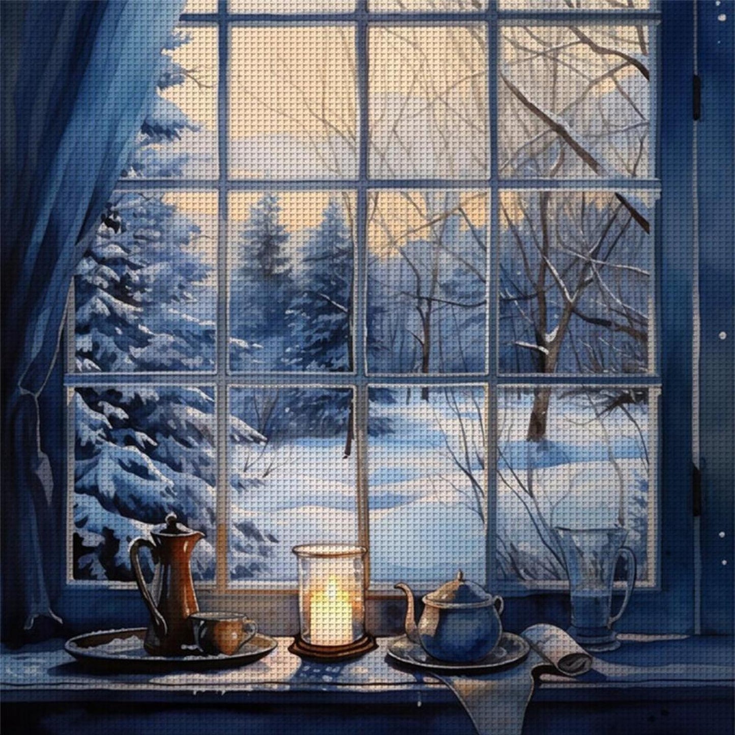 Snowscape Outside Window - Full 11CT Stamped Cross Stitch 50x50CM - Yishu