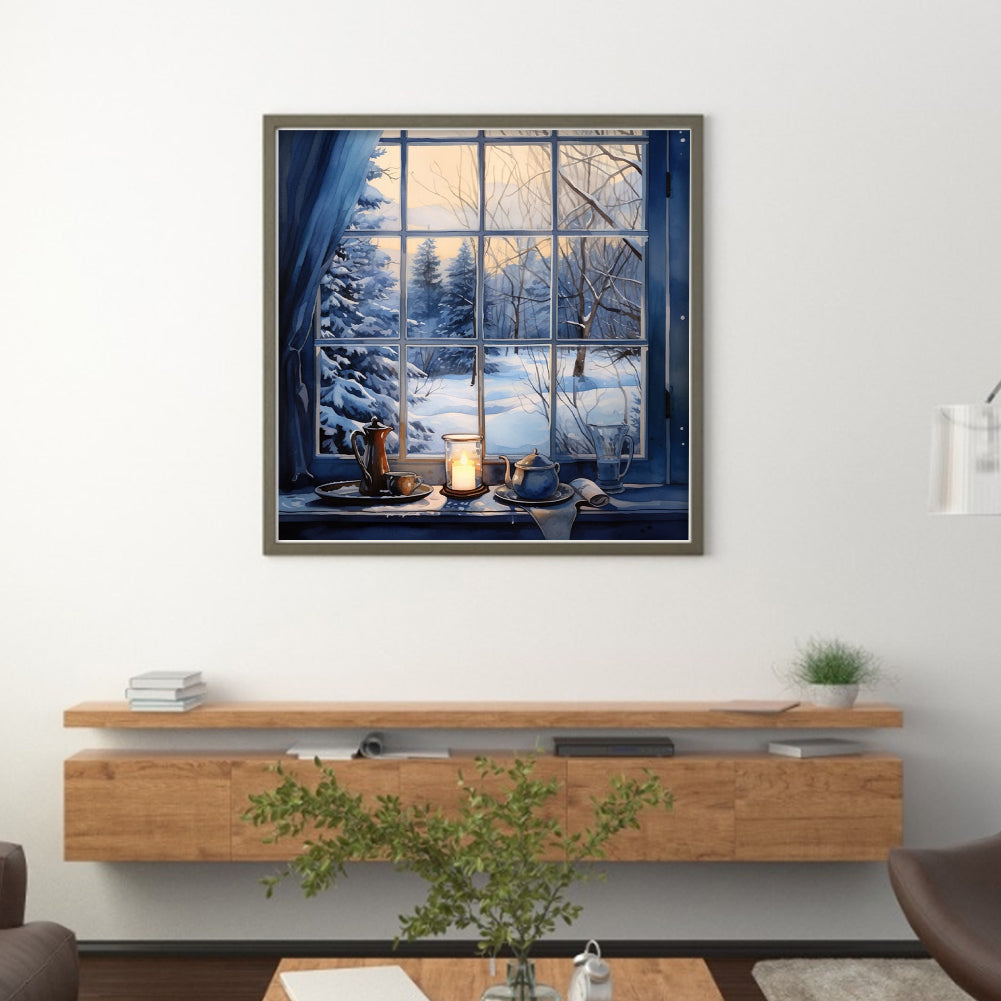 Snowscape Outside Window - Full 11CT Stamped Cross Stitch 50x50CM - Yishu