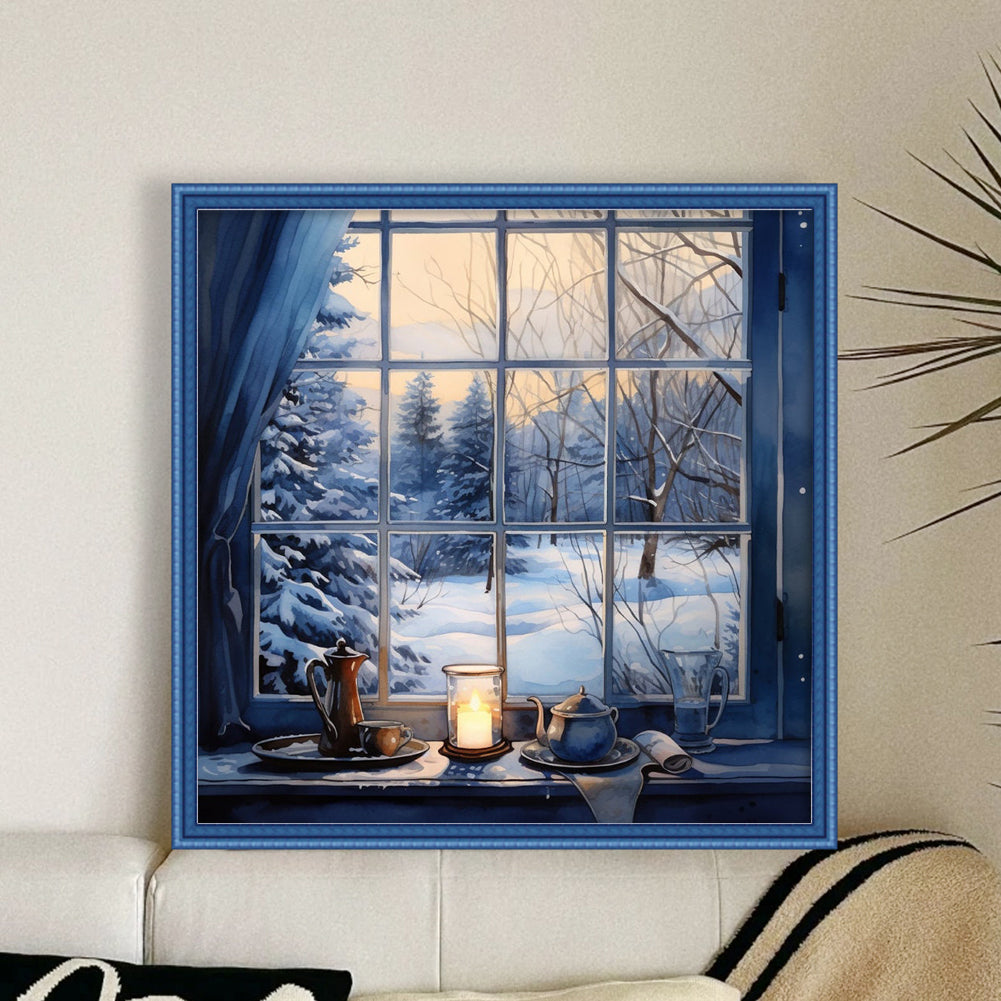 Snowscape Outside Window - Full 11CT Stamped Cross Stitch 50x50CM - Yishu
