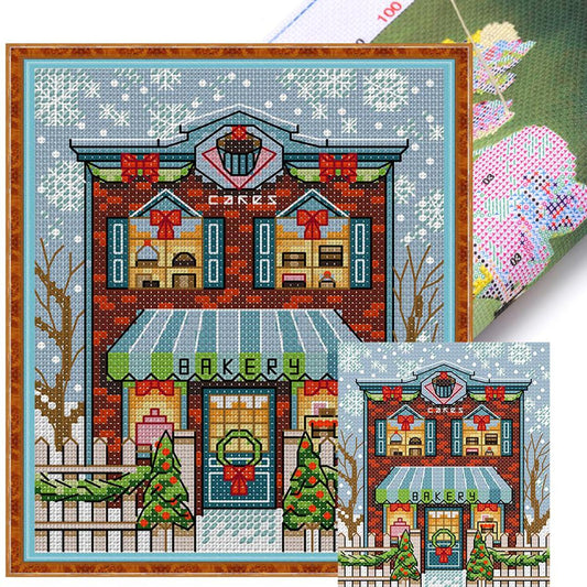 Christmas Cabin - Full 14CT Stamped Cross Stitch 15x17CM - Joy Sunday Backstitch