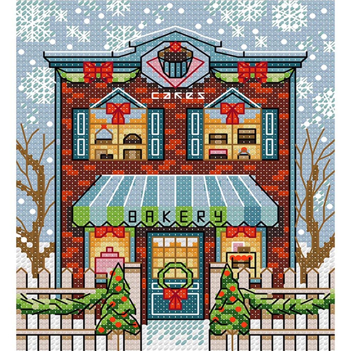 Christmas Cabin - Full 14CT Stamped Cross Stitch 15x17CM - Joy Sunday Backstitch