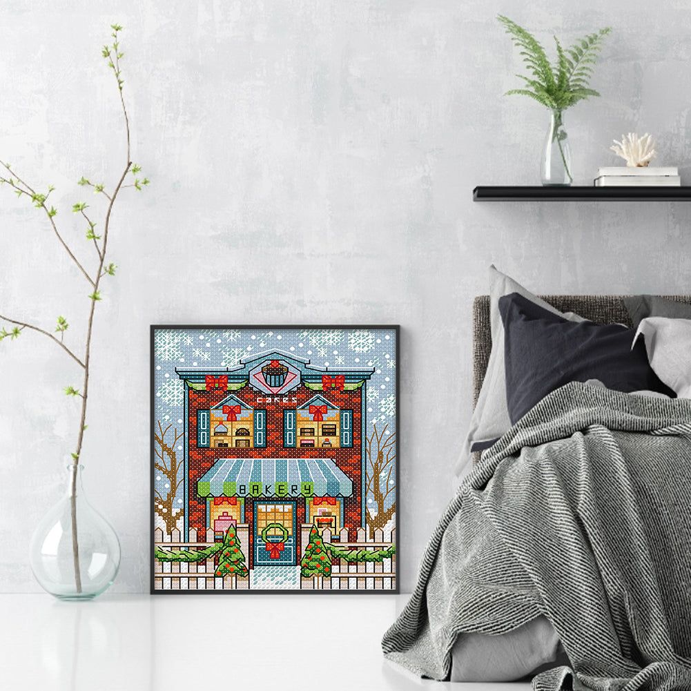 Christmas Cabin - Full 14CT Stamped Cross Stitch 15x17CM - Joy Sunday Backstitch