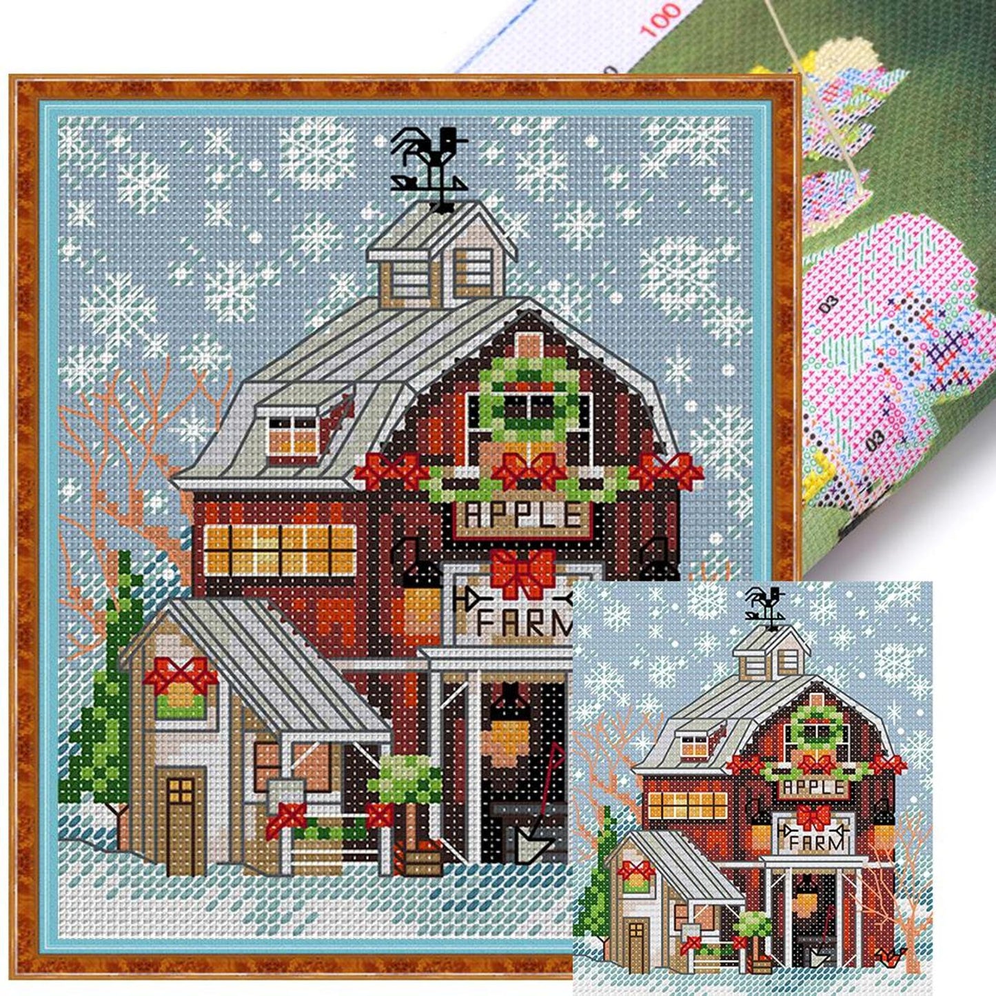 Christmas Cabin - Full 14CT Stamped Cross Stitch 15x17CM - Joy Sunday Backstitch
