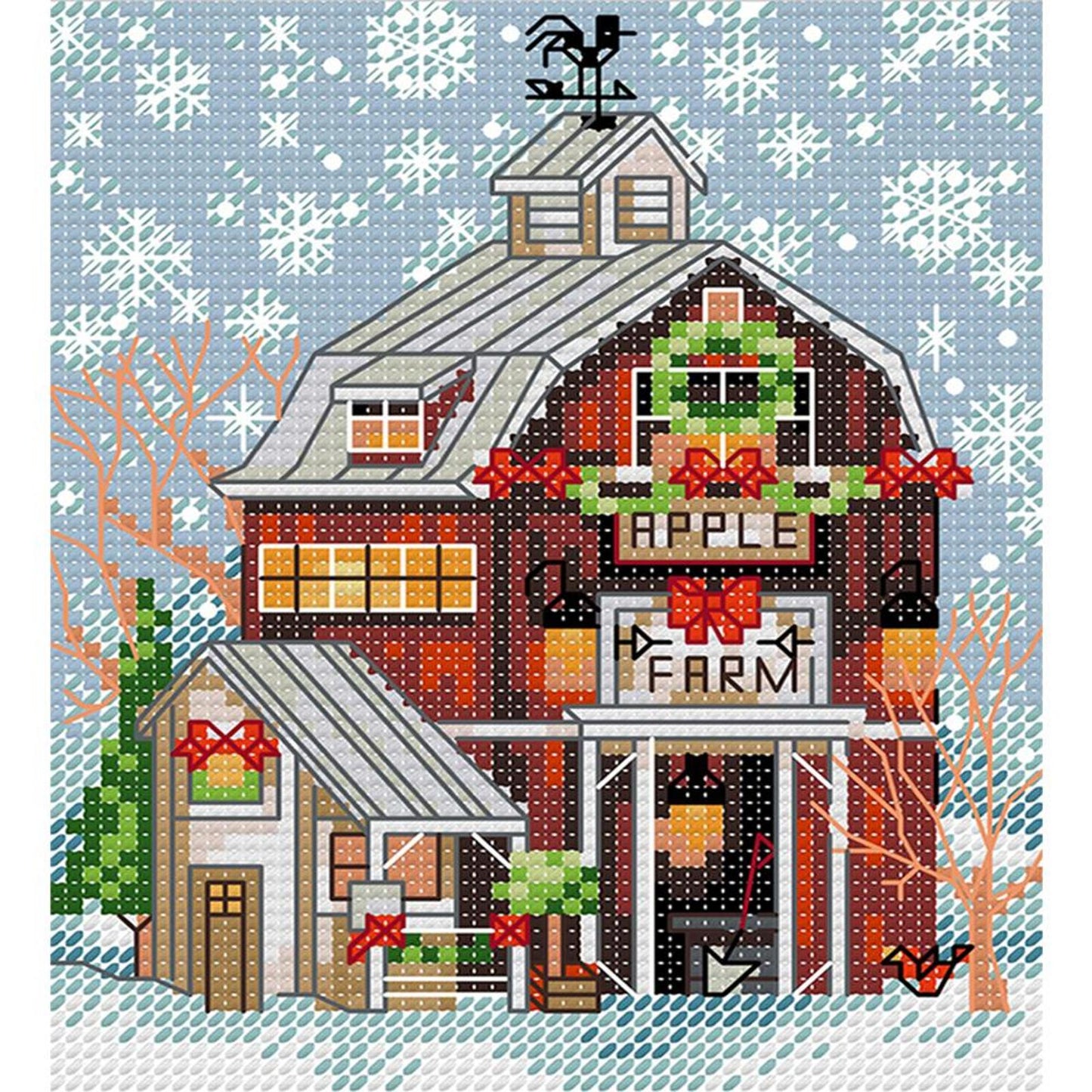 Christmas Cabin - Full 14CT Stamped Cross Stitch 15x17CM - Joy Sunday Backstitch