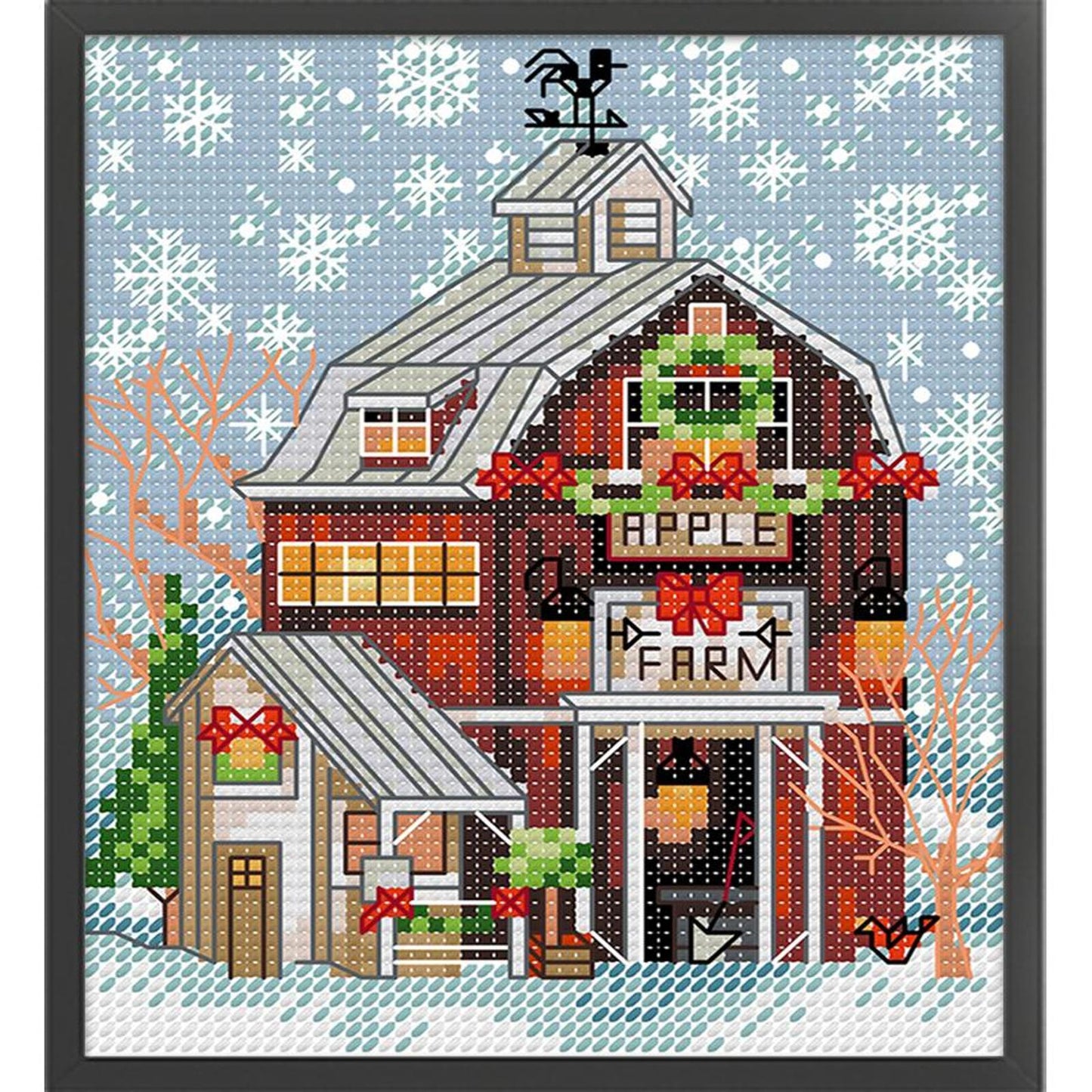 Christmas Cabin - Full 14CT Stamped Cross Stitch 15x17CM - Joy Sunday Backstitch