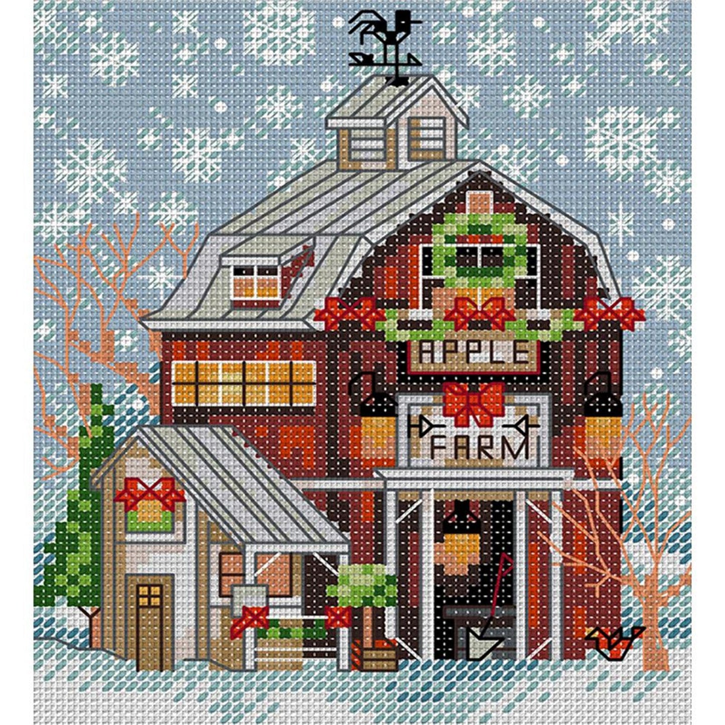 Christmas Cabin - Full 14CT Stamped Cross Stitch 15x17CM - Joy Sunday Backstitch