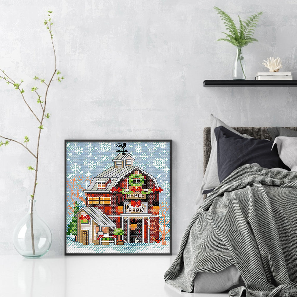 Christmas Cabin - Full 14CT Stamped Cross Stitch 15x17CM - Joy Sunday Backstitch