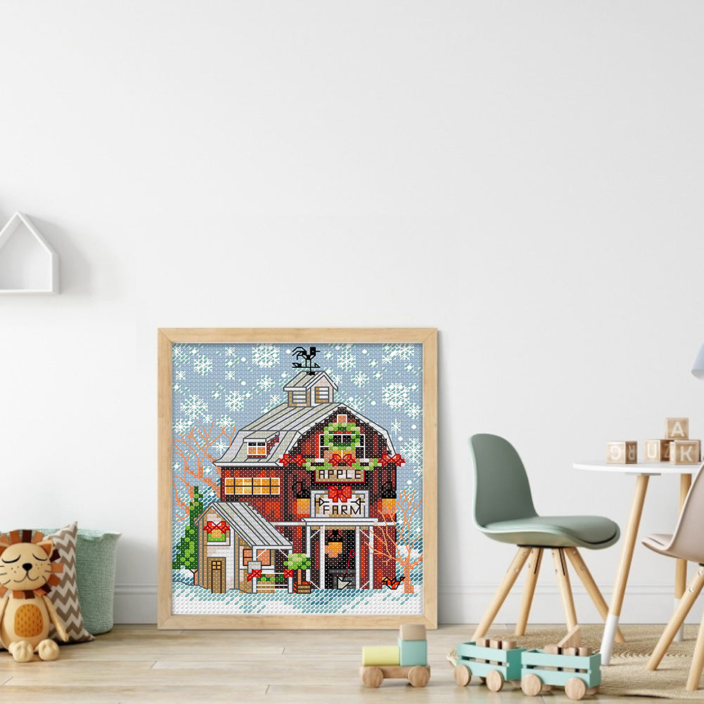 Christmas Cabin - Full 14CT Stamped Cross Stitch 15x17CM - Joy Sunday Backstitch