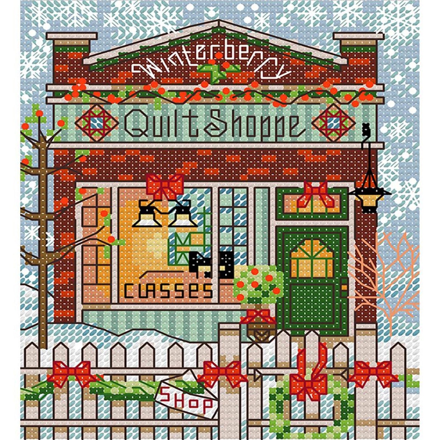 Christmas Cabin - Full 14CT Stamped Cross Stitch 15x17CM - Joy Sunday Backstitch