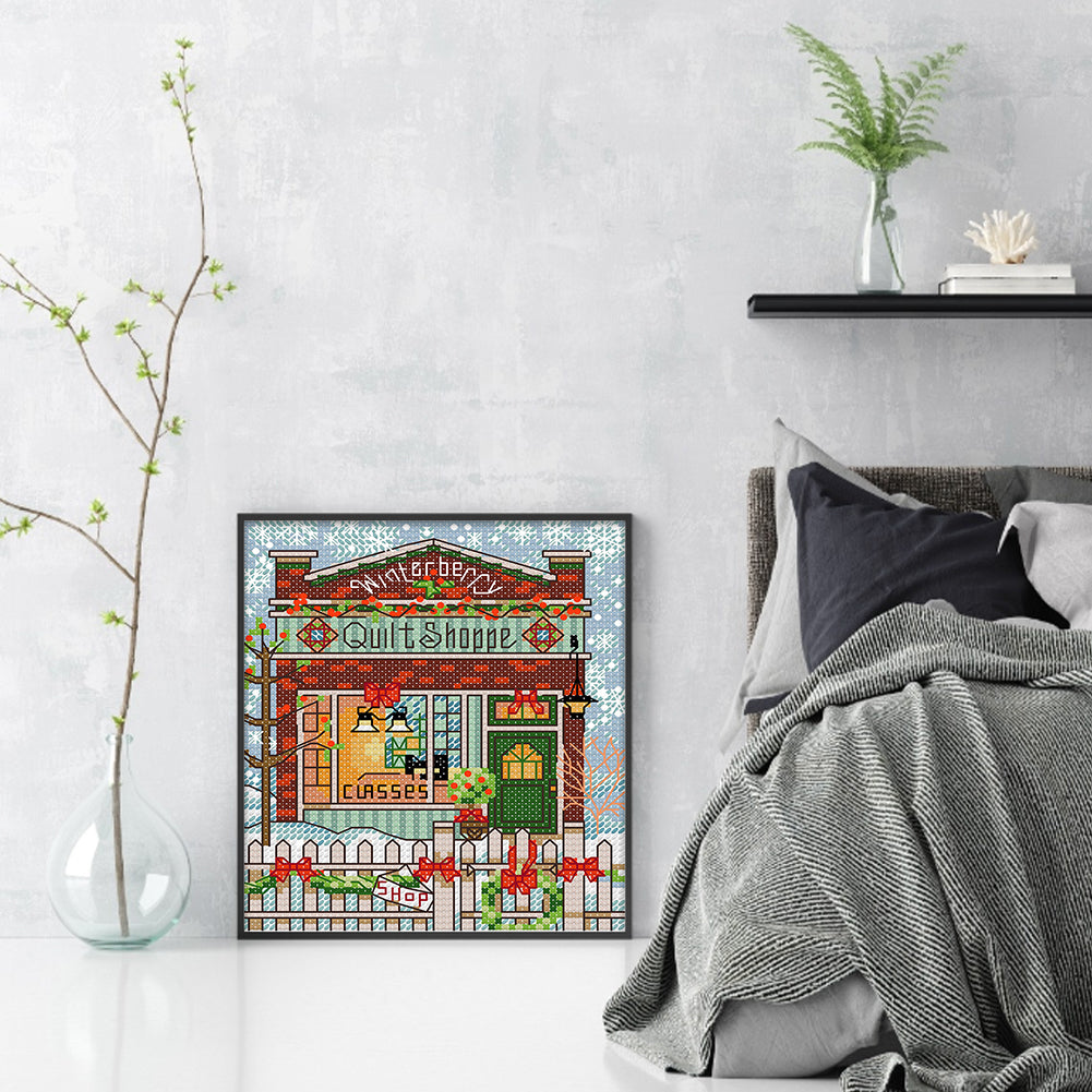 Christmas Cabin - Full 14CT Stamped Cross Stitch 15x17CM - Joy Sunday Backstitch