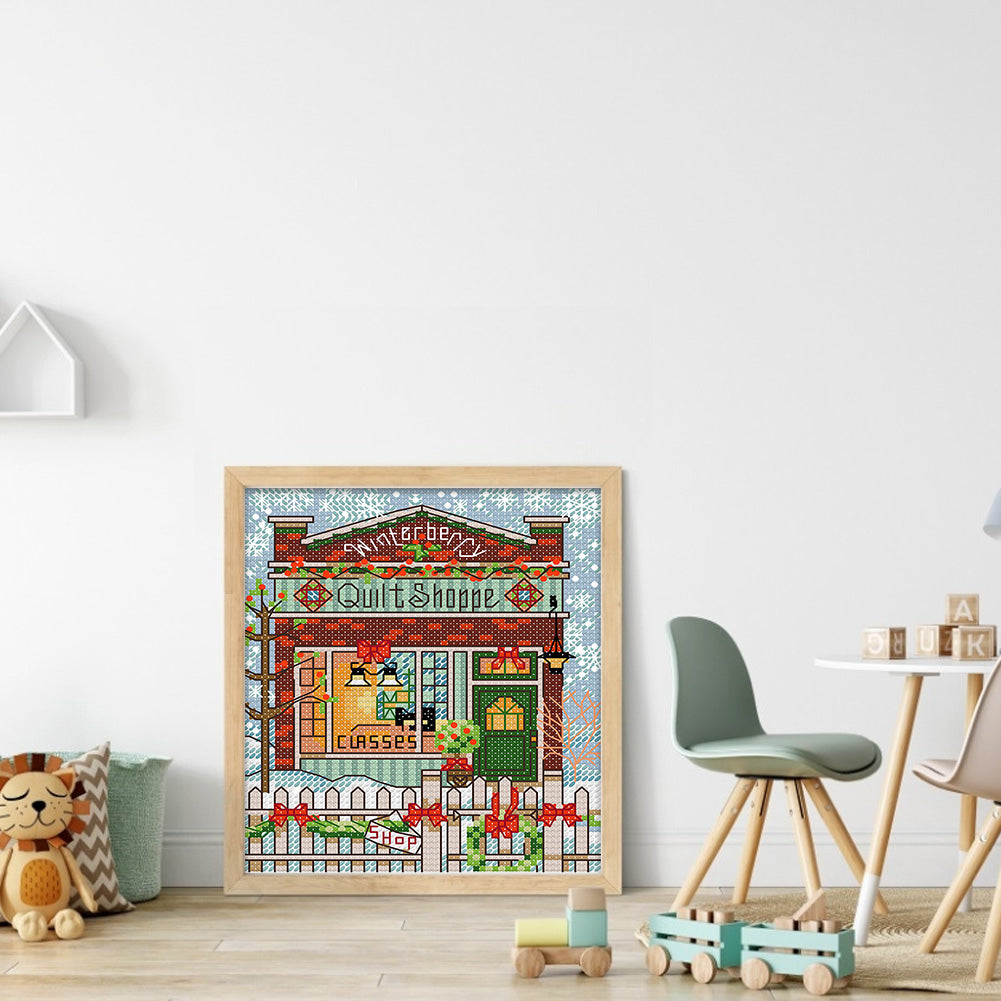 Christmas Cabin - Full 14CT Stamped Cross Stitch 15x17CM - Joy Sunday Backstitch