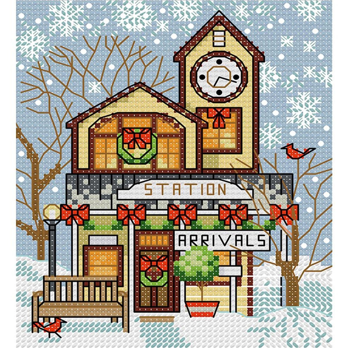 Christmas Cabin - Full 14CT Stamped Cross Stitch 15x17CM - Joy Sunday Backstitch