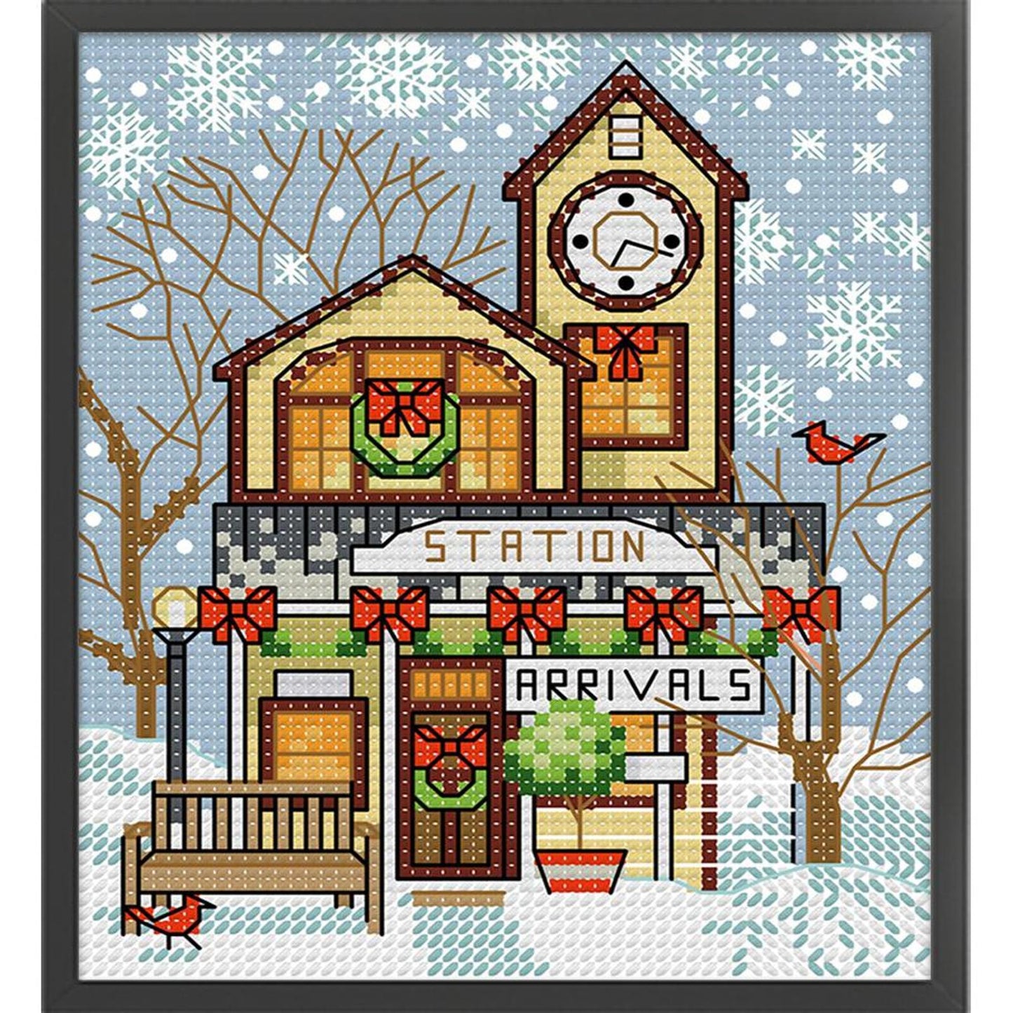 Christmas Cabin - Full 14CT Stamped Cross Stitch 15x17CM - Joy Sunday Backstitch