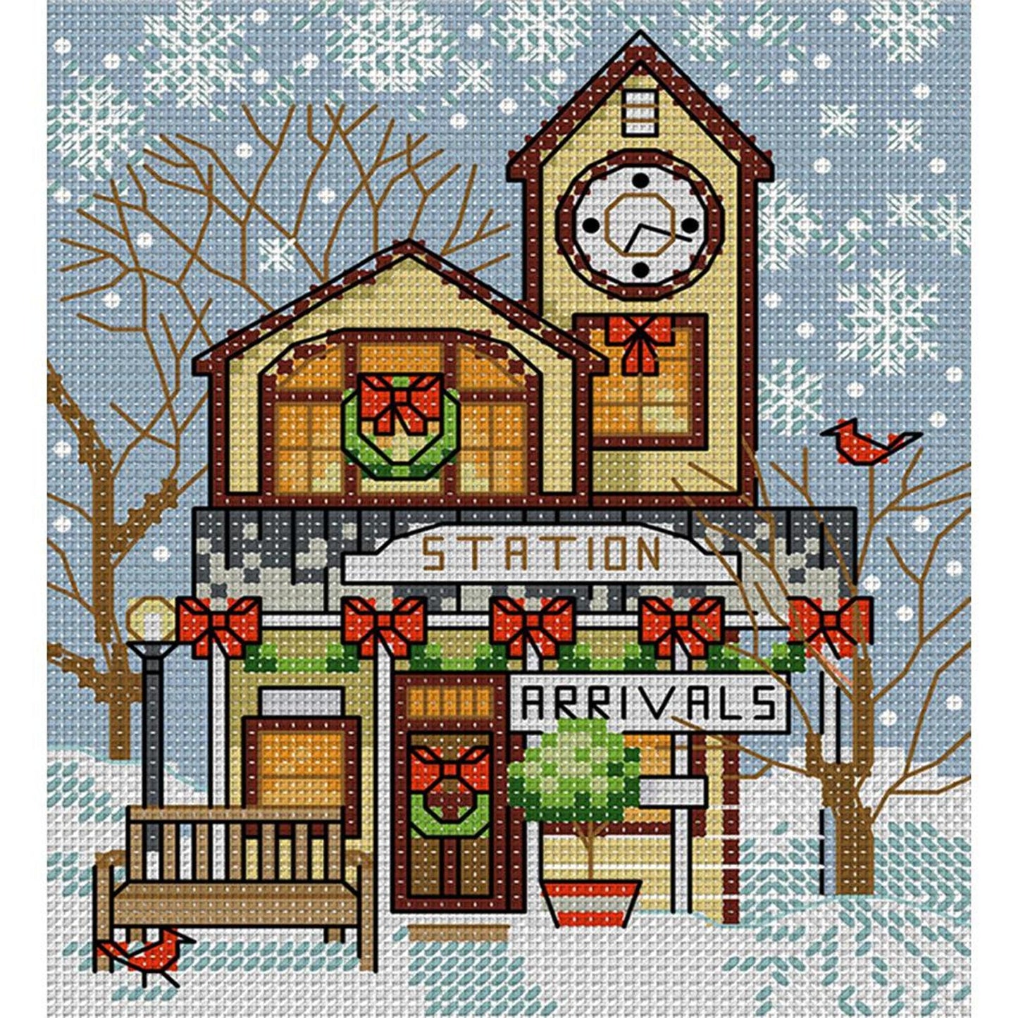 Christmas Cabin - Full 14CT Stamped Cross Stitch 15x17CM - Joy Sunday Backstitch