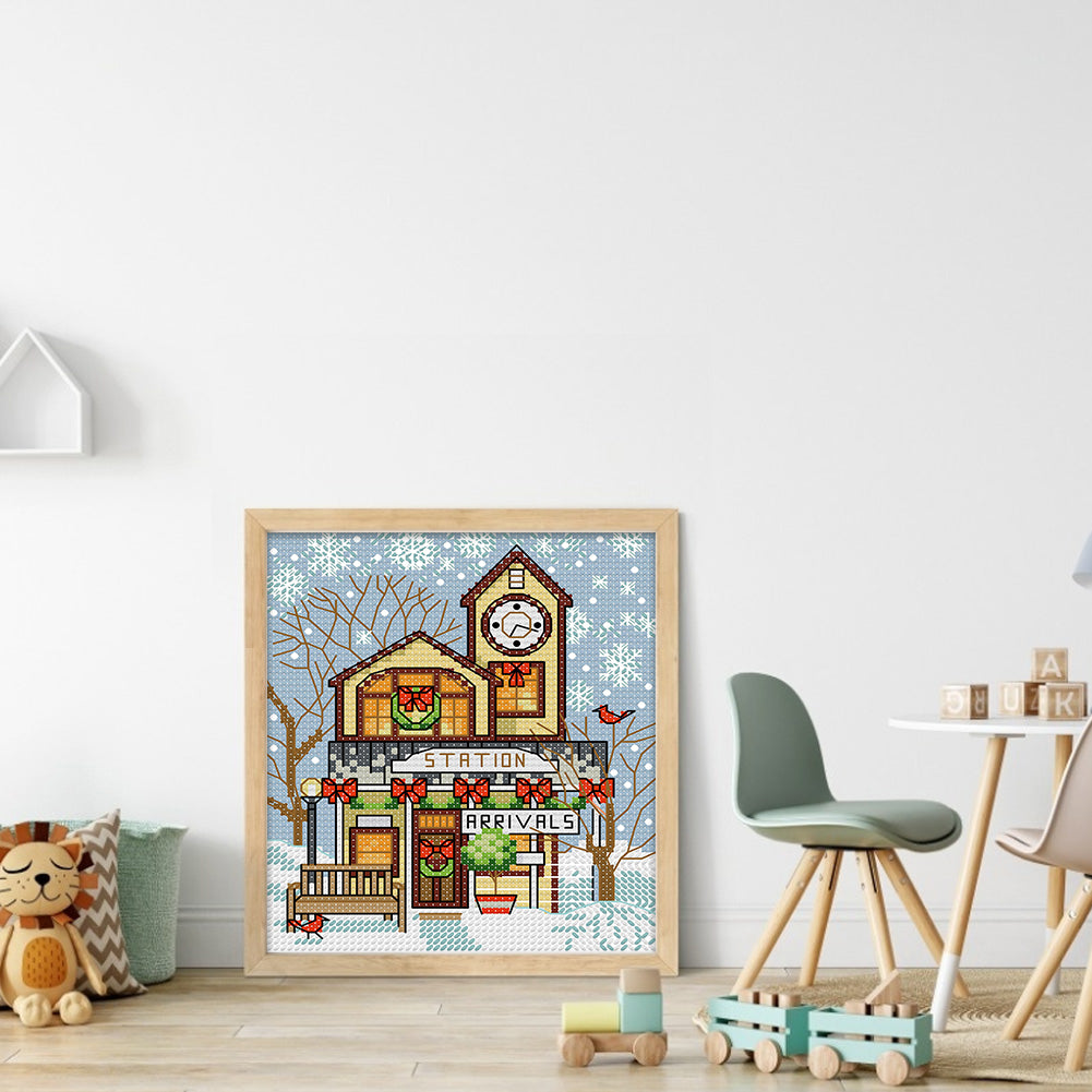 Christmas Cabin - Full 14CT Stamped Cross Stitch 15x17CM - Joy Sunday Backstitch