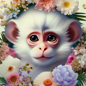Monkey And Flowers 30*30CM(Canvas) Full Round Drill Diamond Painting
