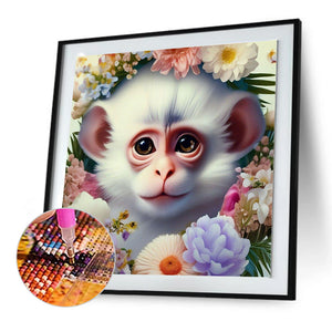 Monkey And Flowers 30*30CM(Canvas) Full Round Drill Diamond Painting