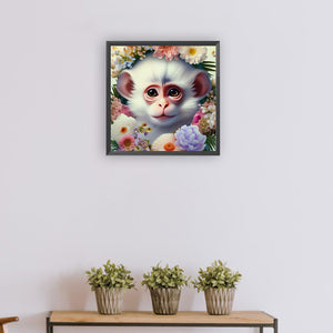 Monkey And Flowers 30*30CM(Canvas) Full Round Drill Diamond Painting