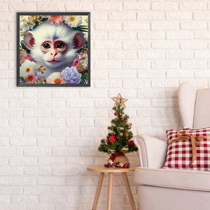 Monkey And Flowers 30*30CM(Canvas) Full Round Drill Diamond Painting