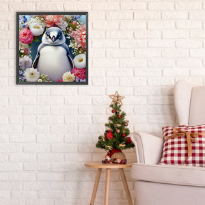 Penguin And Flowers 30*30CM(Canvas) Full Round Drill Diamond Painting