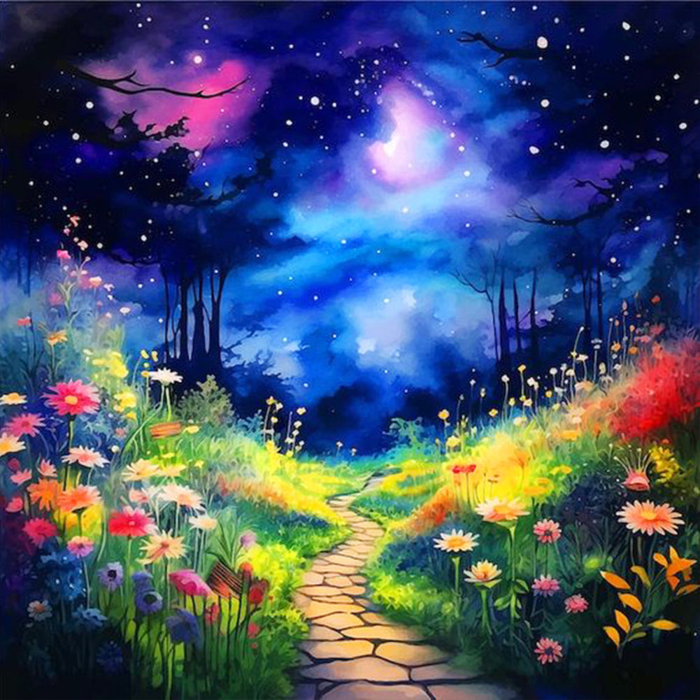 Night Scene Of Country Road 40*40CM(Canvas) Full Round Drill Diamond Painting