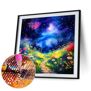 Night Scene Of Country Road 40*40CM(Canvas) Full Round Drill Diamond Painting