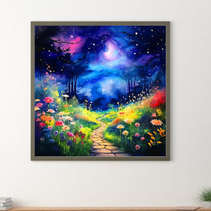 Night Scene Of Country Road 40*40CM(Canvas) Full Round Drill Diamond Painting