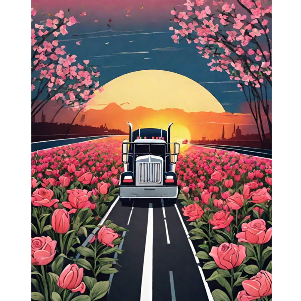 Car On The Road 40*50CM(Canvas) Full Round Drill Diamond Painting