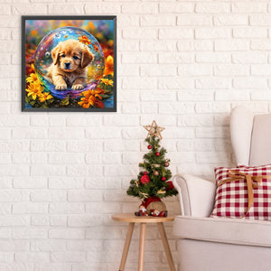 Puppy With Bubble Ball 30*30CM(Canvas) Full Round Drill Diamond Painting